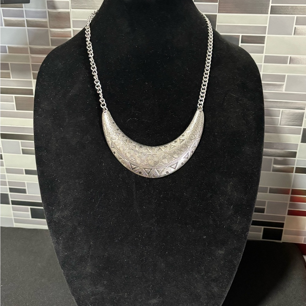 Statement Aged Silver Tone Necklace